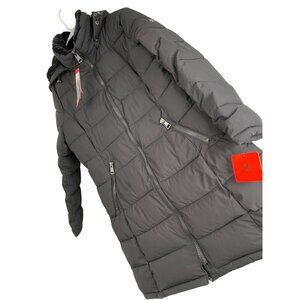 Andrew Marc Stretch Puffer Jacket M Black Removable Fur Hood RGG10697 NWT